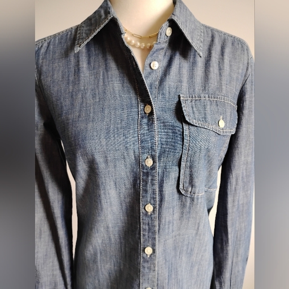 New York & Company 100% Cotton Dark Denim Western Style Tunic Shirt Size Small - Picture 4 of 14